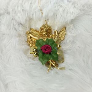 Vintage Lace Gold Cherub Christmas Ornament DIY Holiday Brooch
